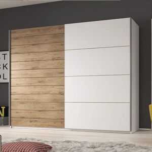 Posuvná šatní skříň Galaxy 270 cm bílá / dub beaufort prostorná šatní skříň v moderní podobě vybavená hliníkovými dveřními lištami