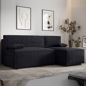 Rohová sedací souprava s funkcí spaní Brandon černá pravá strana měkká tkanina s charakteristickou smyčkovou povrchovou nádobou na lůžkoviny