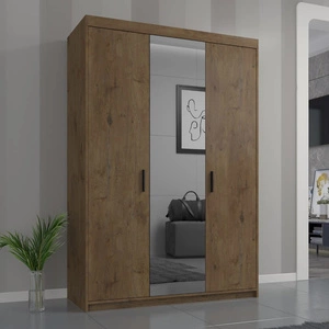 Šatní skříň se zrcadlem Rene 133 cm dub lefkas moderní design a hrany zakončené ABS