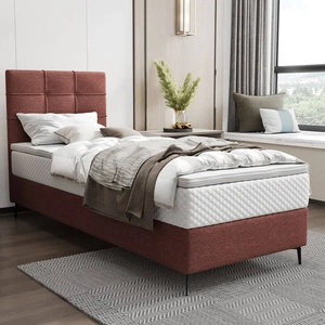 Kontinentální postel Irvine 90x200 cihlová stylová postel s úložným prostorem na lůžkoviny a vysokým čelem zaujme svým elegantním designem