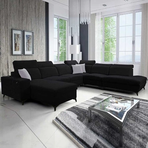 Kelly Sleek X černá levá rohová sedačka s funkcí spaní mimořádně elegantní rohová sedačka do obývacího pokoje s nastavitelnými opěrkami hlavy