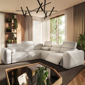 Rohová pohovka s funkcí spaní Cantare III Lux slonová kost pravá stylová a pohodlná rohová pohovka do obývacího pokoje se zvedací opěrkou nohou