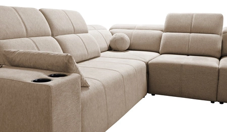 Rohová sedací souprava s funkcí spaní Tesalia III Lux med pravá pohodlná rohová sedací souprava s výsuvnou podnožkou a posuvnou funkcí opěradla