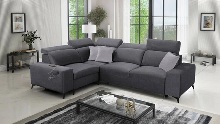 Kelly Sleek II rohová pohovka s funkcí spaní grafitová levá elegantní rohová pohovka do obývacího pokoje z odolné tkané látky