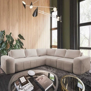 Rohová rozkládací pohovka s funkcí spaní Bovec III béžová pravá extrémně stylová rohová rozkládací pohovka ideální do prostorného obývacího pokoje