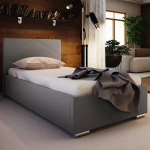 Šedá čalouněná postel Hernani 90x200 s moderním čelem ideální do pokoje pro mladé nebo malé ložnice