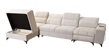 Rohová sedací souprava s funkcí spaní Penejos XII Lux tmavě béžová levá stylová rohová sedací souprava s pohodlným výsuvným podnožníkem