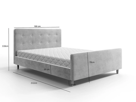 Čalouněná postel Isara 180x200 tyrkysová s úložným prostorem v moderním skandinávském stylu s výrazným čelem a podnožkou