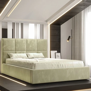 Čalouněná postel Aresa 140x200 s kontejnerem béžové barvy v moderním skandinávském stylu s pohodlnou opěrkou hlavy