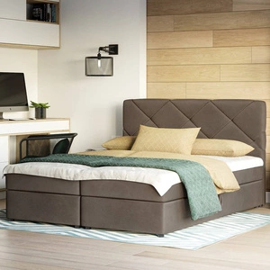 Světle hnědá kontinentální postel Luton 140x200 v moderním skandinávském stylu s výrazným čelem