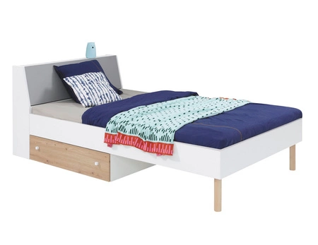 Postel se zásuvkou Beja 90x200 cm bílá / dub artisan / šedá ideální do dětského pokoje a pokoje pro mládež úložný prostor v čele postele