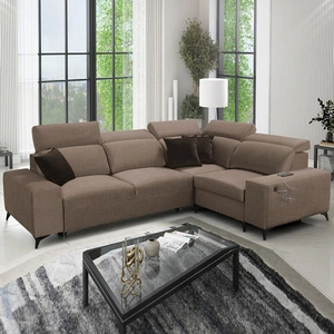 Rozkládací pohovka Kelly Sleek II světle hnědá pravá elegantní rohová pohovka do obývacího pokoje z odolné tkané látky