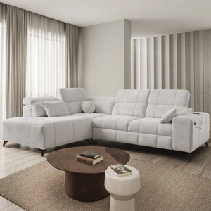 Rohová sedací souprava s funkcí spaní Penejos VII šedý jasan levá rohová stylová sedací souprava s úložným prostorem na lůžkoviny pohodlné nastavitelné opěrky hlavy