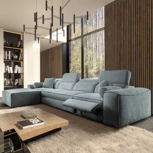 Rohová sedací souprava s funkcí spaní Viano XII Lux šedomodrá levostranná designová rohová sedací souprava do obývacího pokoje s pohodlným výsuvným podnožníkem