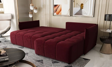 Rohová sedací souprava s funkcí spaní Oroso bordó pravá strana měkká sametová tkanina s hydrofobním potahem nádoba na lůžkoviny