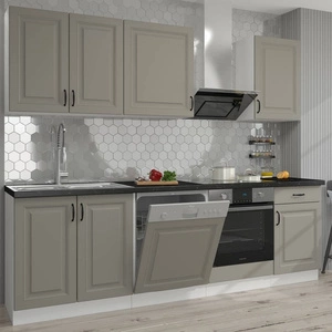 Sada kuchyňského nábytku Kastos 250 cm skříňky vypadají skvěle ve skandinávských klasických i moderních interiérech